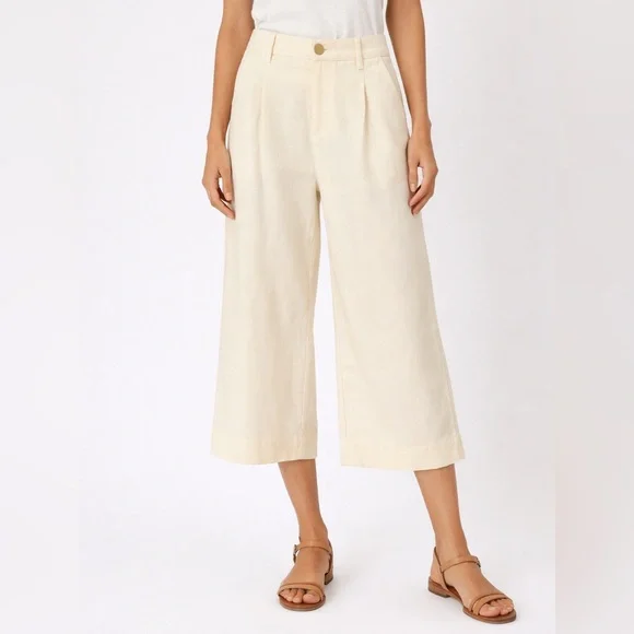 Vince Cropped Wide Leg Pants Cream Linen Blend Culotte Minimalist Size 6 - Picture 1 of 11